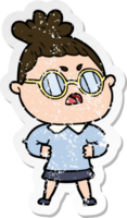 distressed sticker of a cartoon annoyed woman png