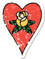 tatuaje de pegatina angustiado al estilo tradicional de un corazón y flores png