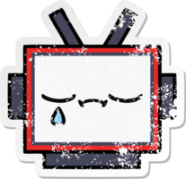 distressed sticker of a cute cartoon robot head png