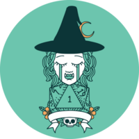 icon of crying half orc witch character with natural one roll png