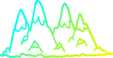 cold gradient line drawing of a cartoon mountain range png