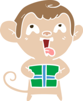 verrückter Cartoon-Affe im flachen Farbstil mit Weihnachtsgeschenk png