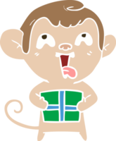 singe de dessin animé de style plat couleur fou avec cadeau de noël png