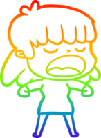rainbow gradient line drawing of a cartoon woman talking loudly png