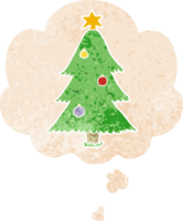 dessin animé Noël arbre avec pensée bulle dans grunge affligé rétro texturé style png