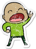 distressed sticker of a cartoon shouting bald man png