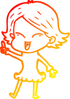 warm gradient line drawing of a happy cartoon girl png