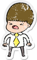 distressed sticker of a cartoon stressed man png