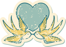 iconic distressed sticker tattoo style image of swallows and a heart png