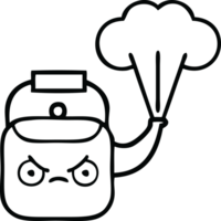 line drawing cartoon of a steaming kettle png