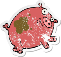 distressed sticker of a cartoon pig png