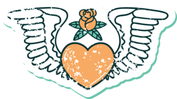 iconic distressed sticker tattoo style image of a heart with wings png