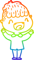 rainbow gradient line drawing of a cartoon happy boy laughing png