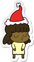 hand drawn sticker cartoon of a indifferent woman wearing santa hat png
