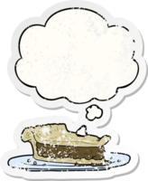 cartoon meat pie with thought bubble as a distressed worn sticker png