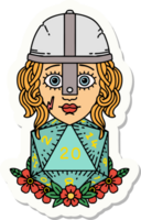 sticker of a human fighter with natural 20 D20 dice roll png