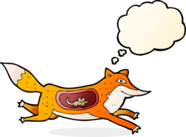 raposa dos desenhos animados com rato na barriga com balão de pensamento png