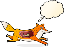 cartoon fox with mouse in belly with thought bubble png