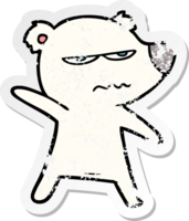 distressed sticker of a angry bear polar cartoon pointing png