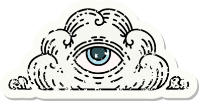 distressed sticker tattoo in traditional style of an all seeing eye cloud png
