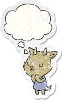 cartoon goat with thought bubble as a distressed worn sticker png