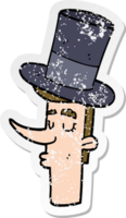 distressed sticker of a cartoon man wearing top hat png