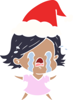 hand drawn flat color illustration of a woman crying wearing santa hat png