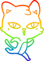 rainbow gradient line drawing of a cartoon cat png