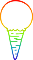 rainbow gradient line drawing of a cartoon ice cream cone png