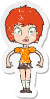 adesivo retrô angustiado de uma garota bonita de desenho animado png
