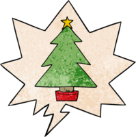 Karikatur Weihnachten Baum mit Rede Blase im retro Textur Stil png