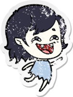 distressed sticker of a cartoon laughing vampire girl png