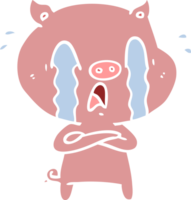 desenho de estilo de cor plana de porco chorando png