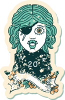 Retro Tattoo Style orc rogue character with natural twenty dice roll png