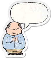 cartoon balding man with speech bubble distressed distressed old sticker png