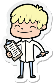 adesivo de um menino feliz de desenho animado png