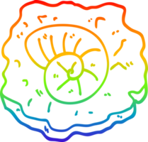 rainbow gradient line drawing of a cartoon ancient fossil png