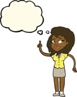 cartoon pretty woman with idea with thought bubble png