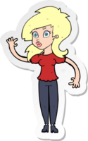 sticker of a cartoon pretty woman waving png