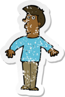 retro distressed sticker of a cartoon surprised man png