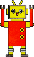 retro grunge texture cartoon of a happy robot png