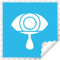 square peeling sticker cartoon of a crying eye png