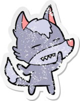 distressed sticker of a cartoon wolf showing teeth png