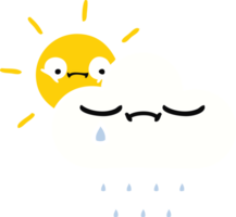 plat Couleur rétro dessin animé de une ensoleillement et pluie nuage png