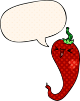 cartoon hot chili pepper with speech bubble in comic book style png
