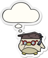 cartoon clever bird with thought bubble as a printed sticker png