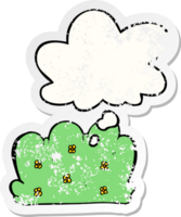 cartoon hedge with thought bubble as a distressed worn sticker png