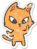 distressed sticker of a confused cartoon cat png