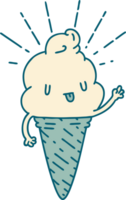 illustration of a traditional tattoo style ice cream character waving png