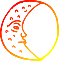 warm gradient line drawing of a cartoon crescent moon with face png